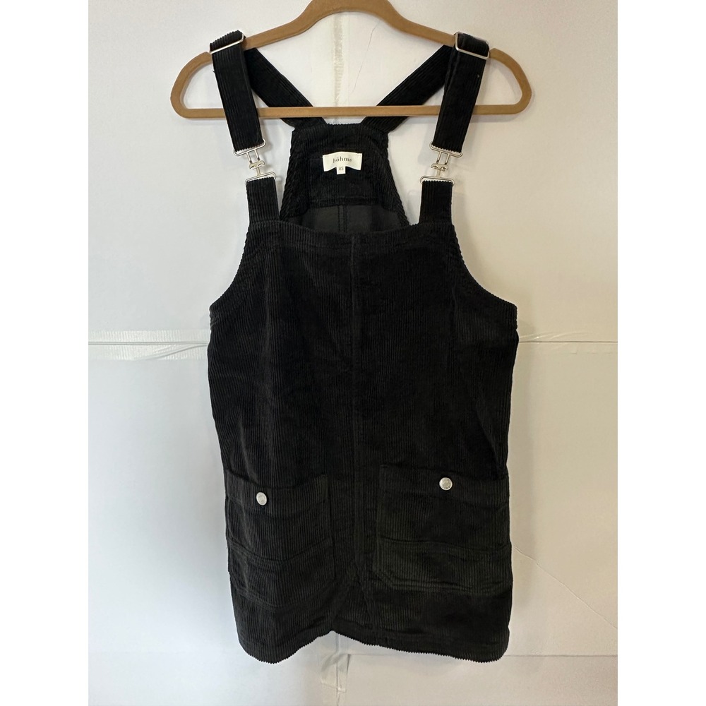 Bohme Corduroy Mini Dress Overalls with Pockets Black XS